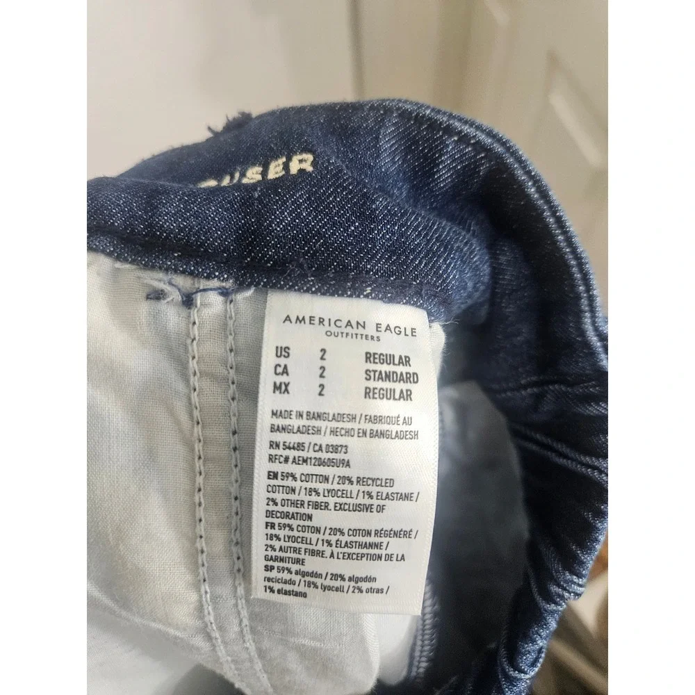 American Eagle Stretch Denim Trouser‎ Jeans Dark Wash Wide Leg Pleated Size 2